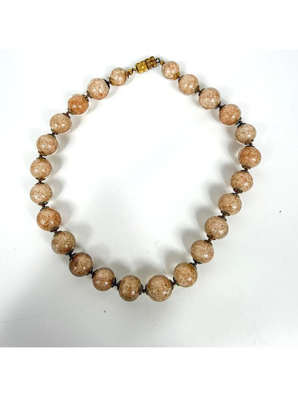 Art glass Copper Aventurine Speckles Beads Barrel Clasp Choker Necklace 14''